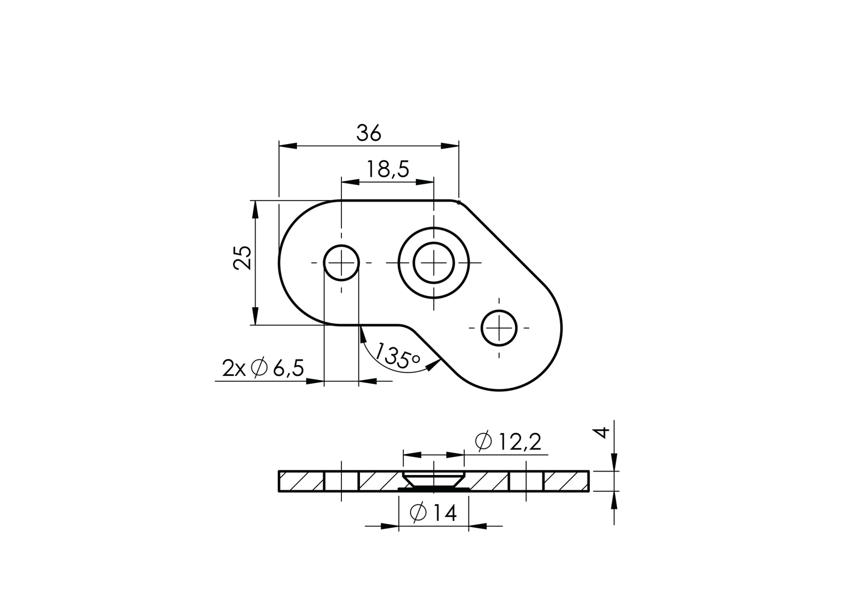 Kapaszkodósarokhoz 135°-os támaszlemez