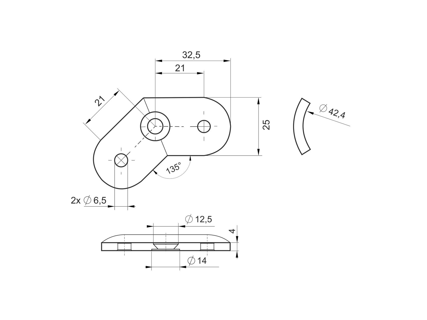 Kapaszkodósarokhoz 135°-os támaszlemez