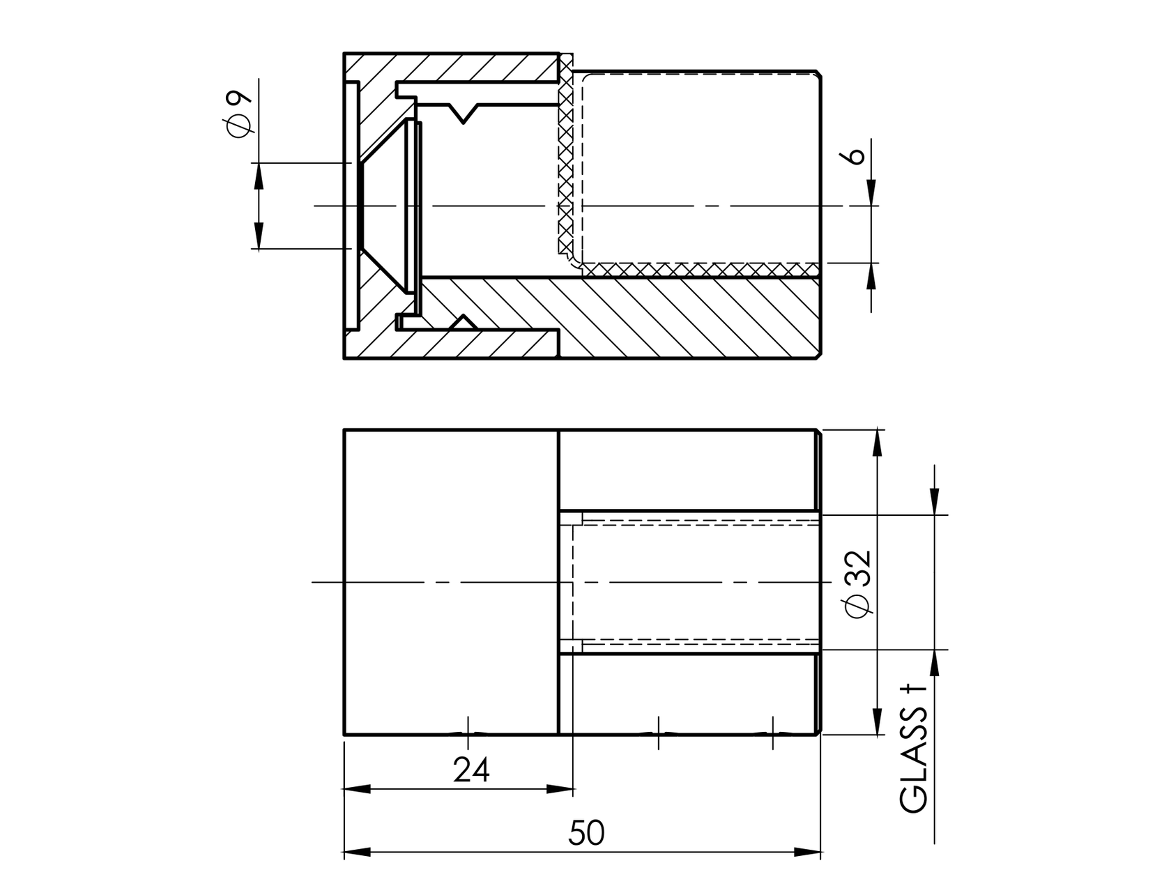 Balos rozsdam.hengeralakú üvegfogó zátrszelvényre