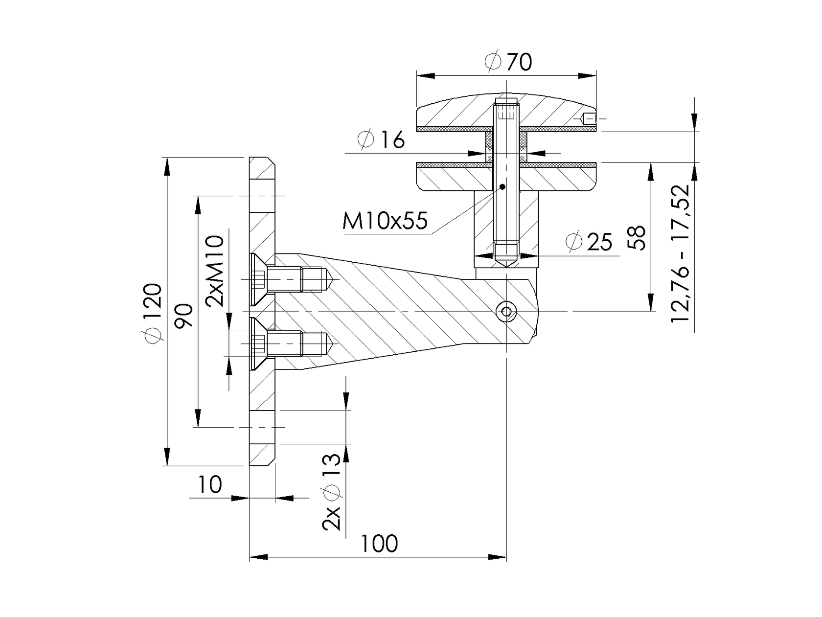 Alsó konzol üveg előtetőhöz