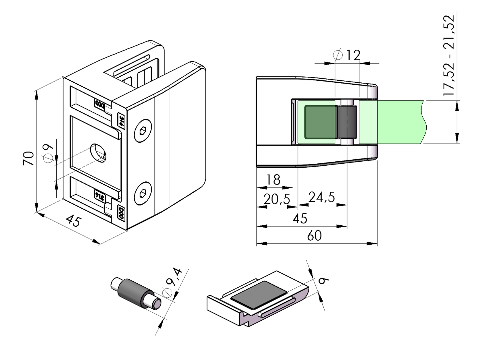 Tengelyirányú üvegmegfogók