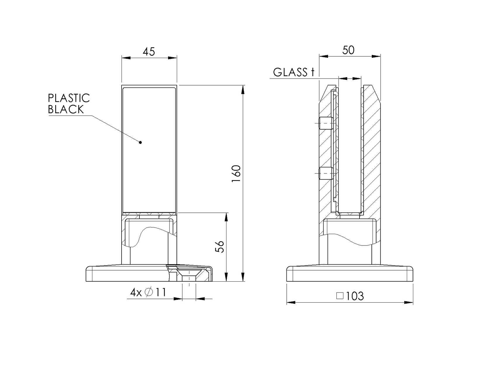 Spigot - mini oszlop vonalmenti üvegkorláthoz