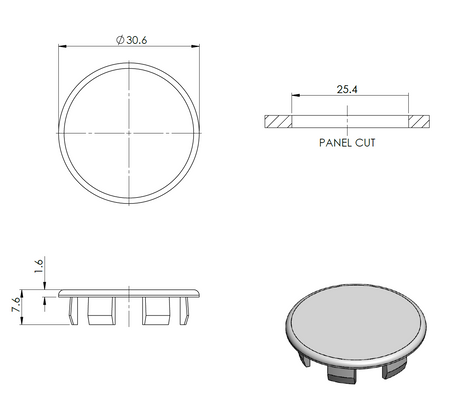PVC szerelőnyílás takaró alumínium profilhoz, D25mm