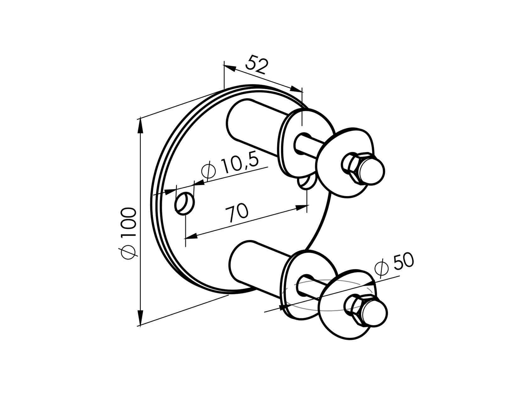 Faoszlop tartókonzol AISI 304, D100/d42,4x2/s51mm