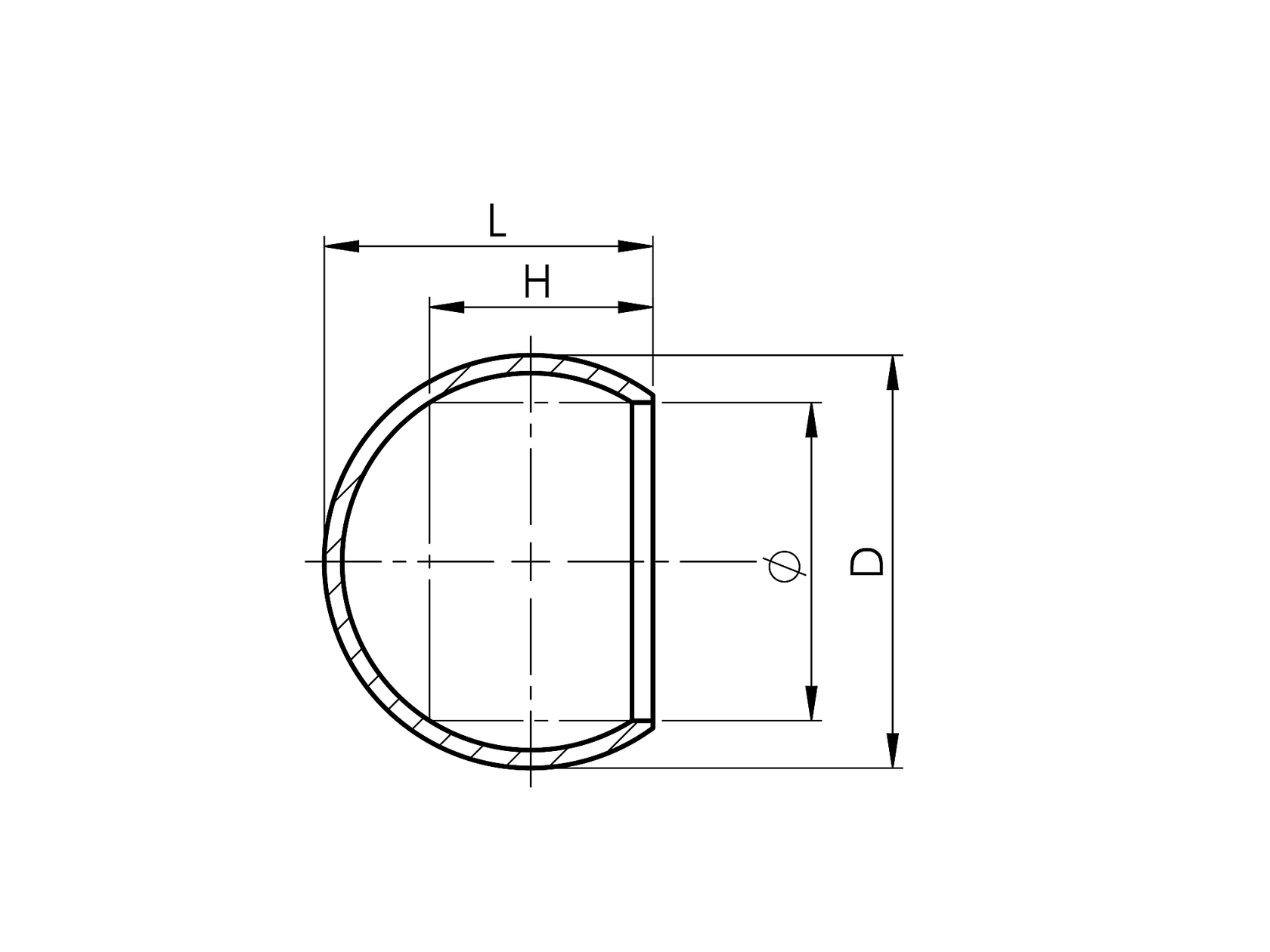 Rozsdamentes gömb véglezáró AISI304, D55/d33,7mm