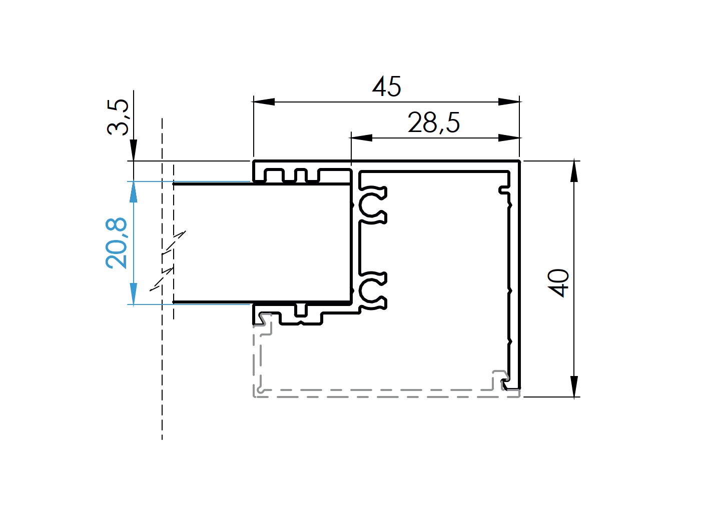 Alumínium kerítés adapter táblás kitöltésekhez 1-8mm - 6000mm