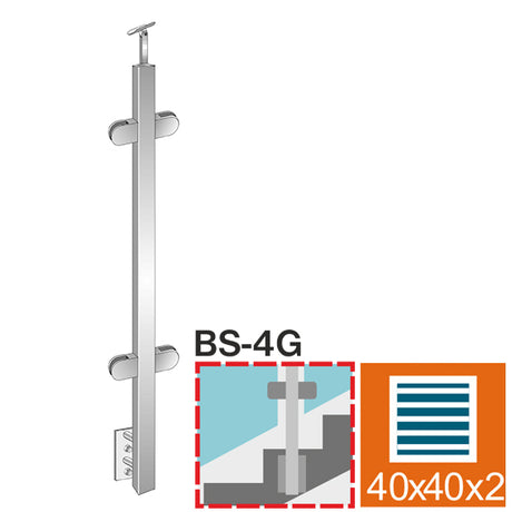 Oldalsó rögzítésű, középső oszlop üvegkorláthoz