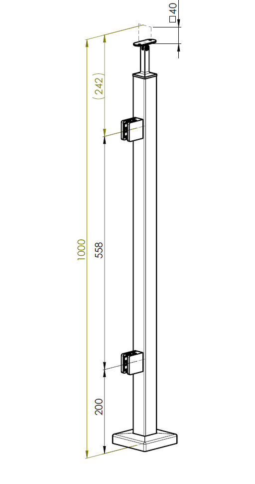 Felső rögzítésű, balos oszlop üvegkorláthoz