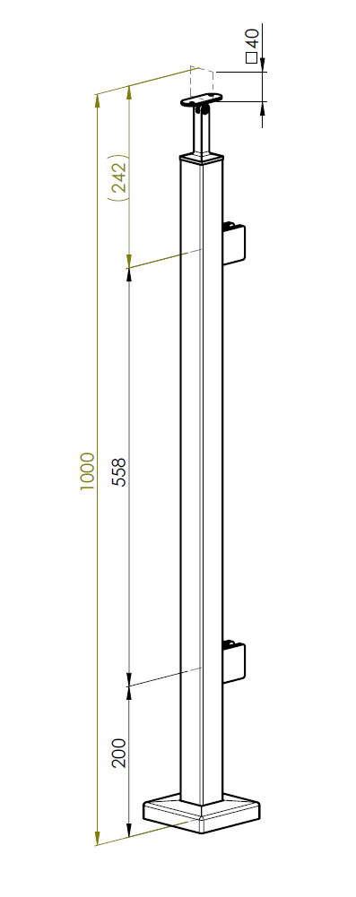 Felső rögzítésű, jobbos oszlop üvegkorláthoz