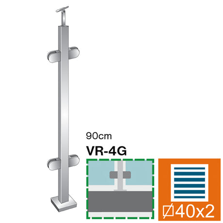 Felső rögzítésű, középső oszlop üvegkorláthoz