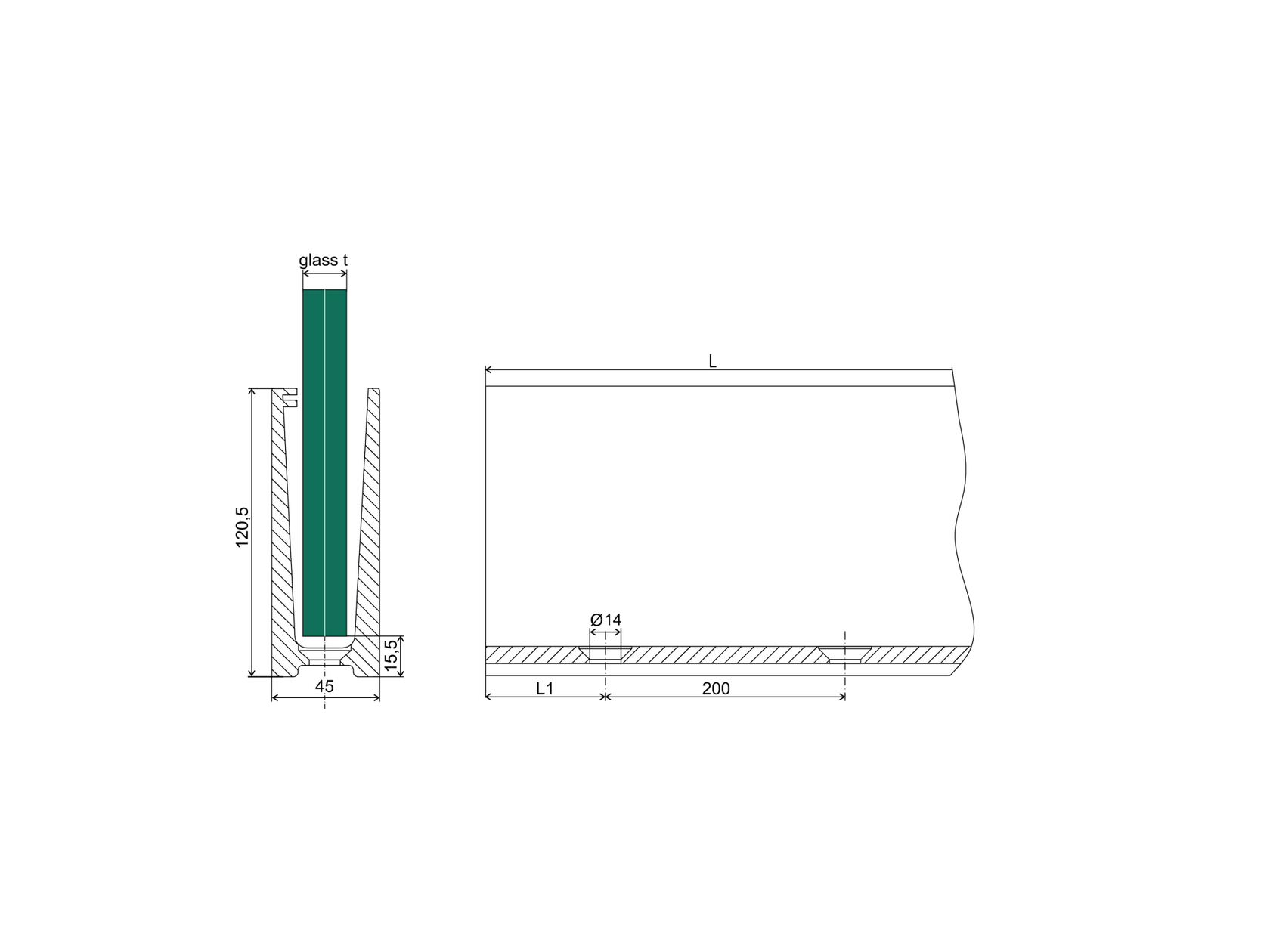 Alumínium profil vonalmenti üvegkorláthoz