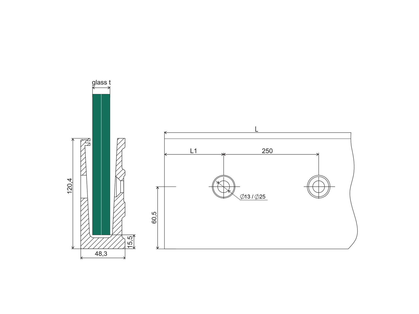 Alumínium profil vonalmenti üvegkorláthoz