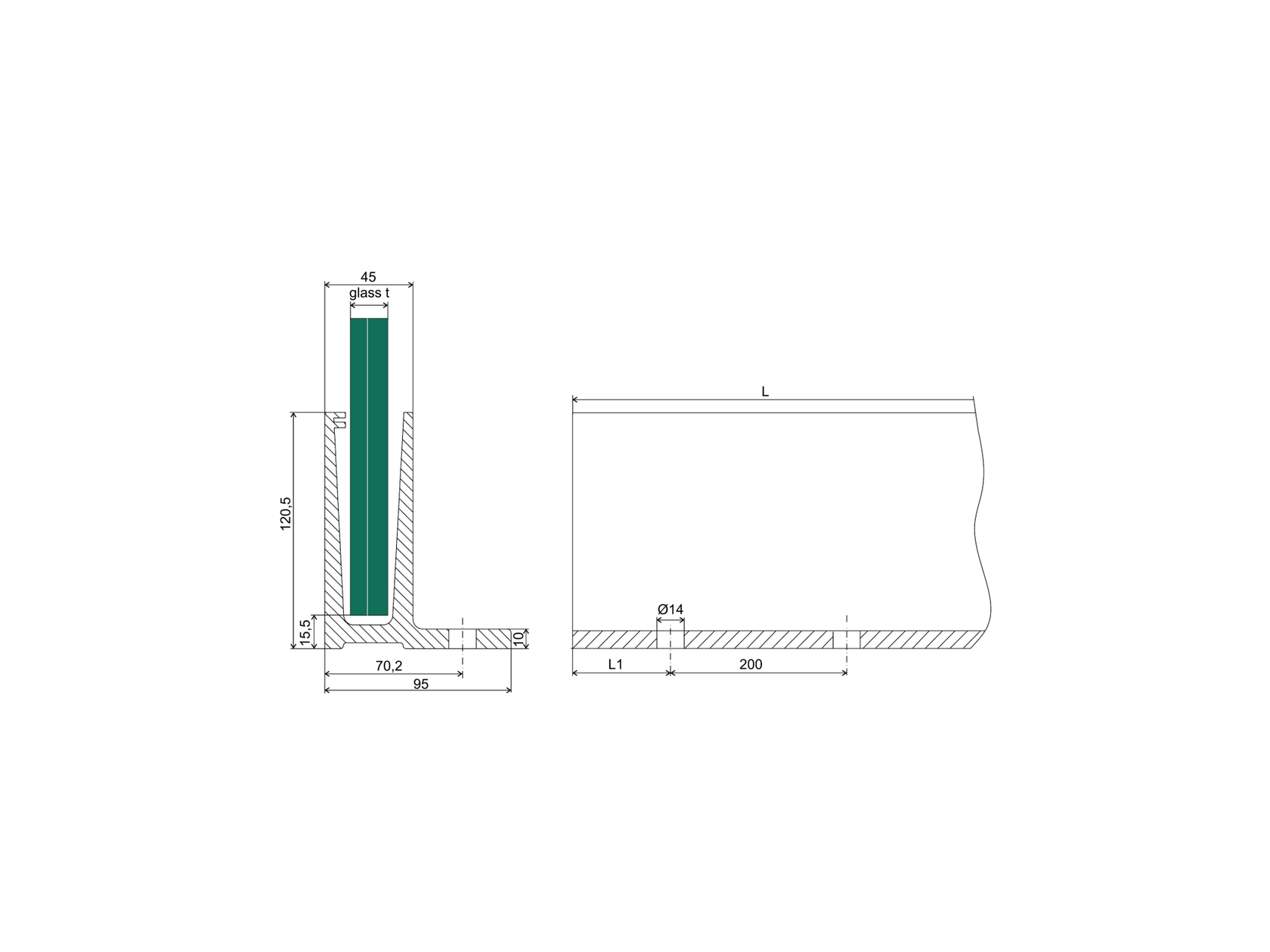 Oldalperemes alumínium profil üvegkorláthoz