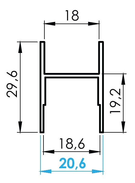 Alsó alumínium profil üvegbetét számára