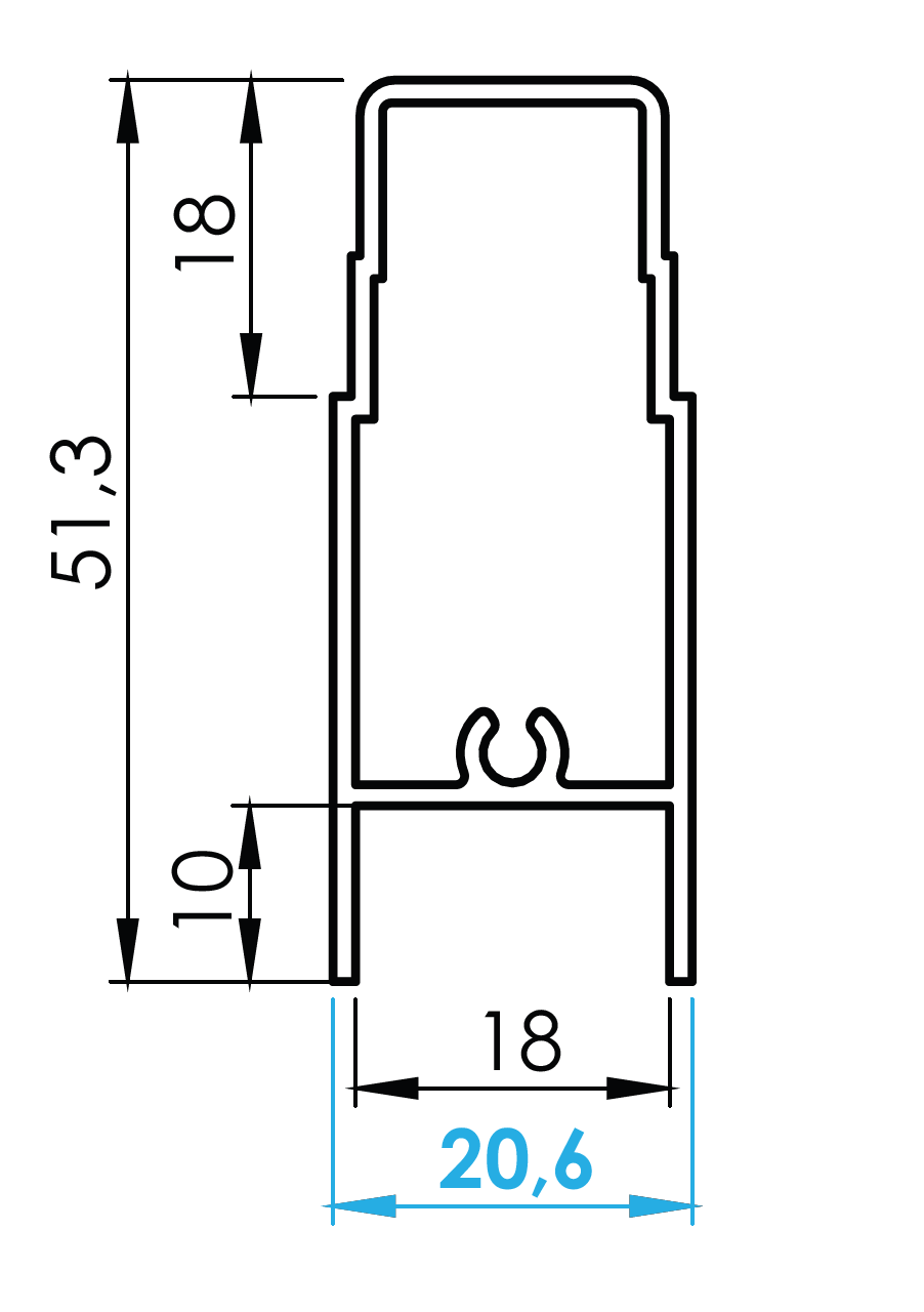 Felső alumínium profil üvegbetéthez