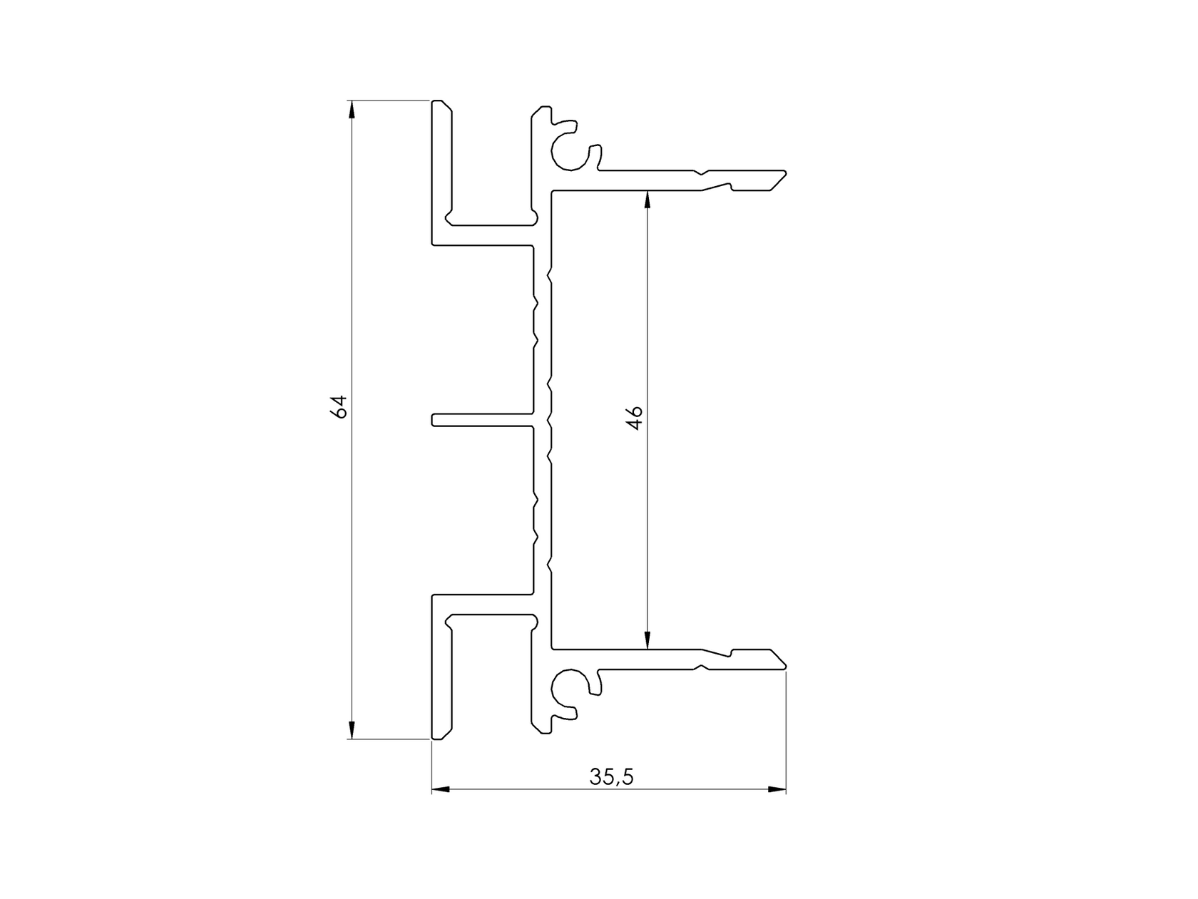 64x38-1700 mm-es alumínium adapter 46 mm-es redőnyökhöz, R7016