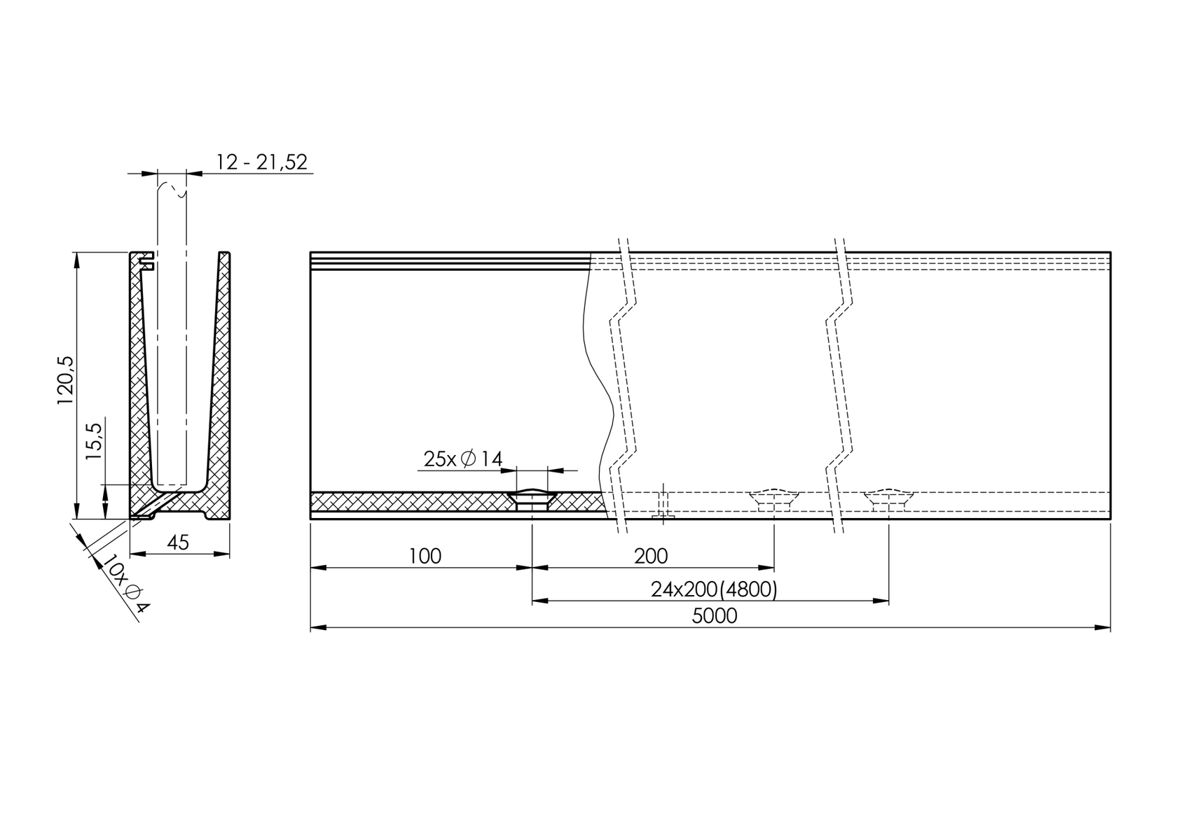 Alumínium profil vízlevezető csatornával