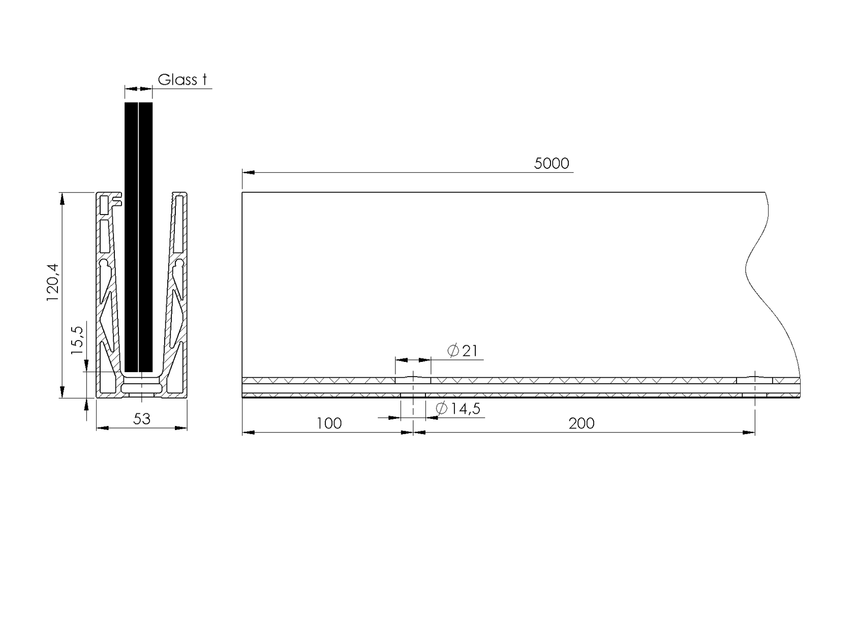 ECO alumínium profil vonalmenti üvegkorláthoz