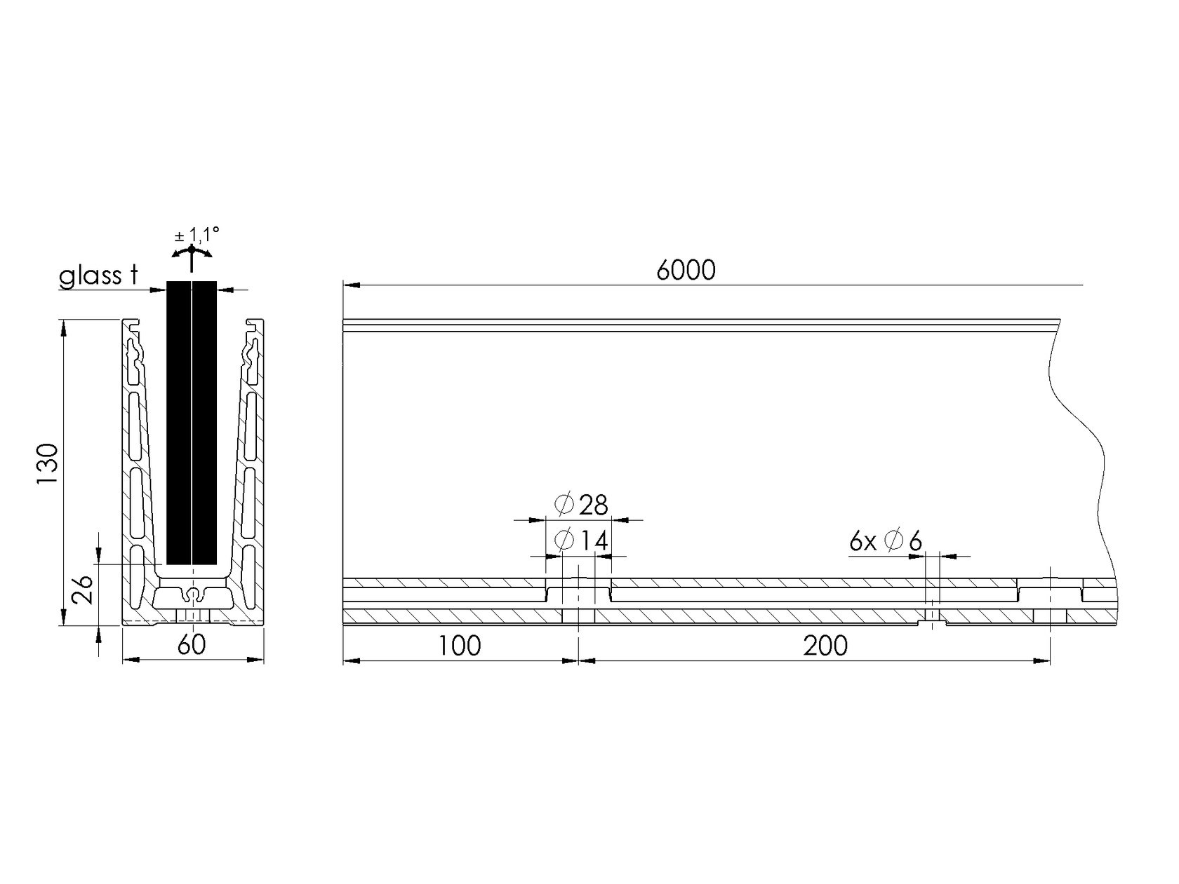 Alumínium profil vonalmenti üvegkorláthoz-ELOX
