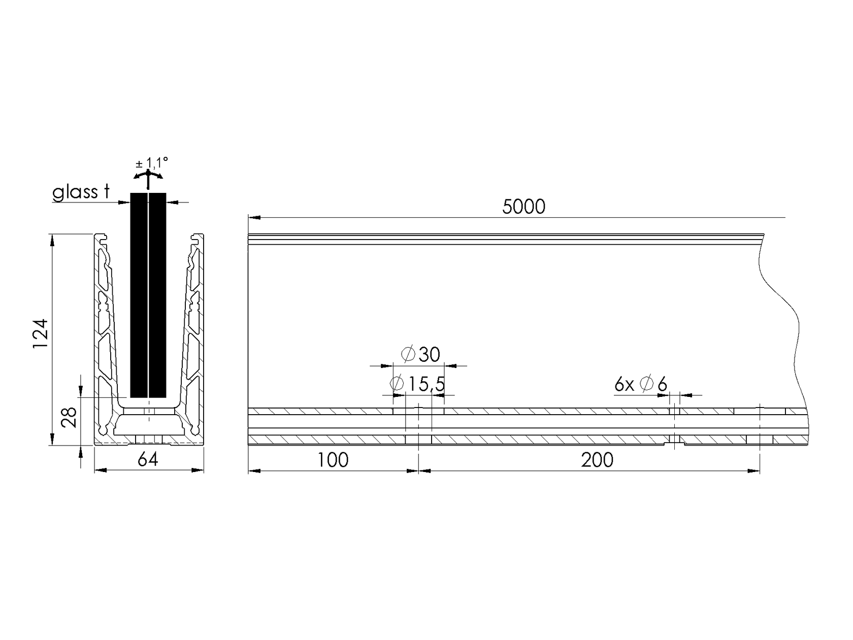 Alumínium profil vonalmenti üvegkorláthoz