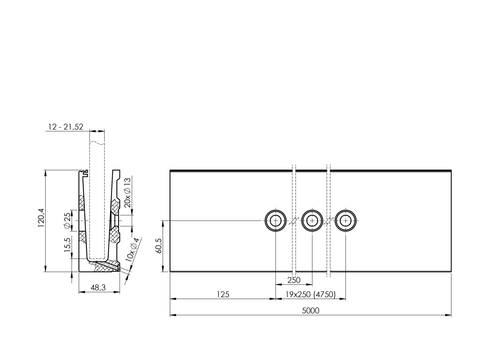 Alumínium profil vonalmenti üvegkorláthoz