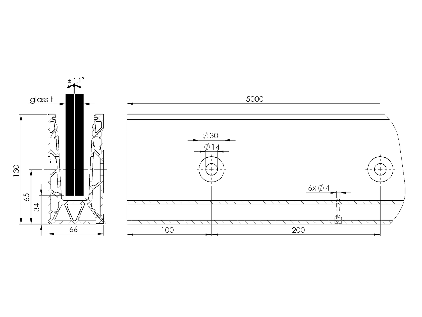 Alumínium profil vonalmenti üvegkorláthoz-ELOX