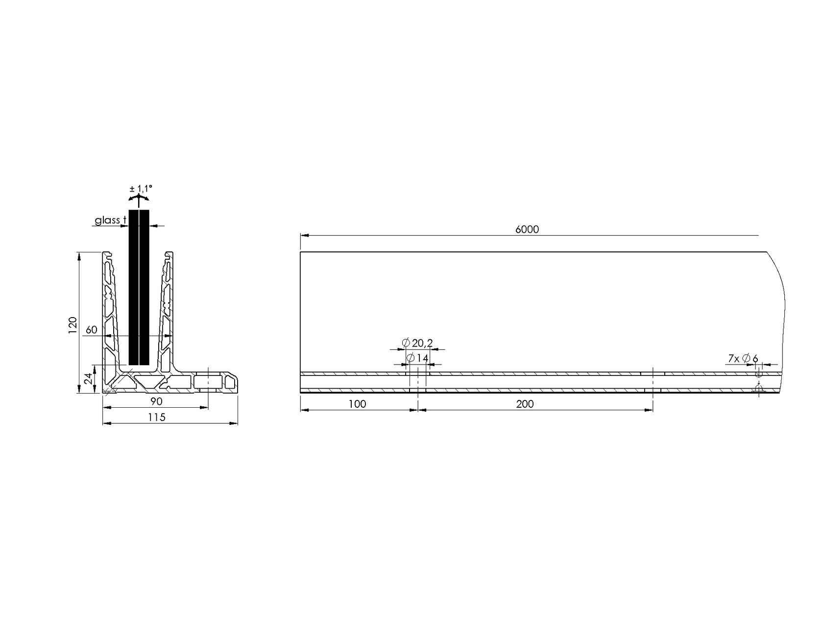 Alumínium profil vonalmenti üvegkorláthoz