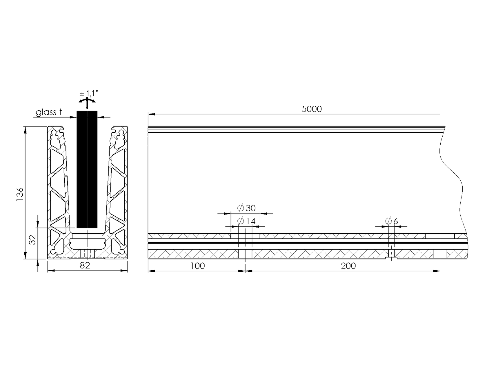 Alumínium profil vonalmenti üvegkorláthoz