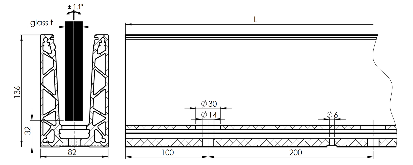 Alumínium profil vonalmenti üvegkorláthoz