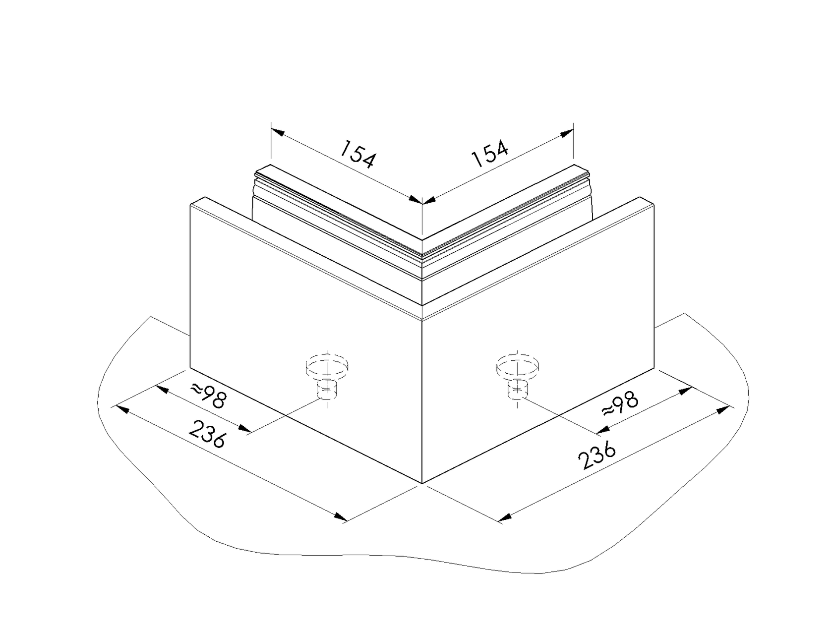Alumínium profil - belső sarok (3kN)