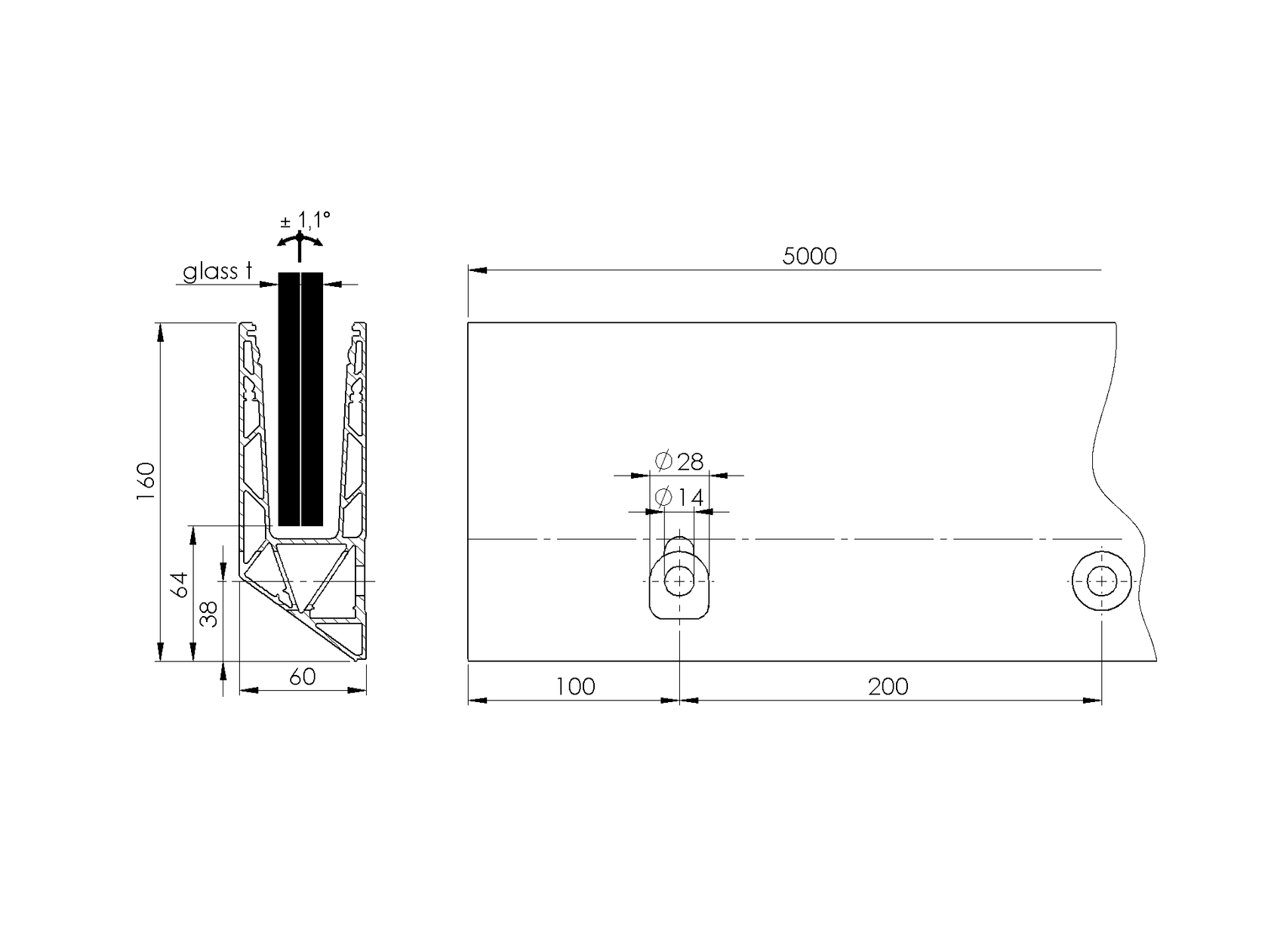 Alumínium profil vonalmenti üvegkorláthoz