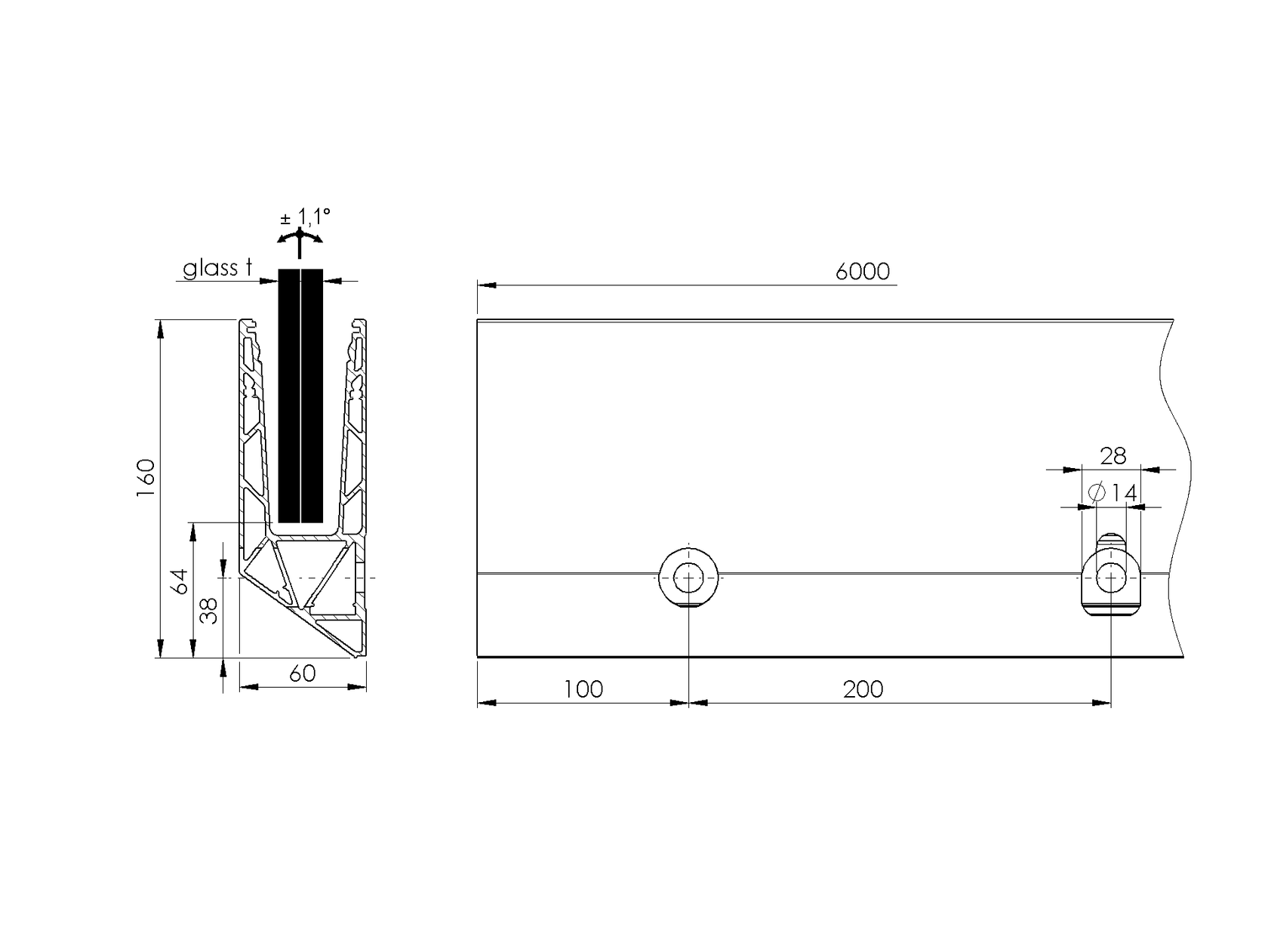 Alumínium profil vonalmenti üvegkorláthoz