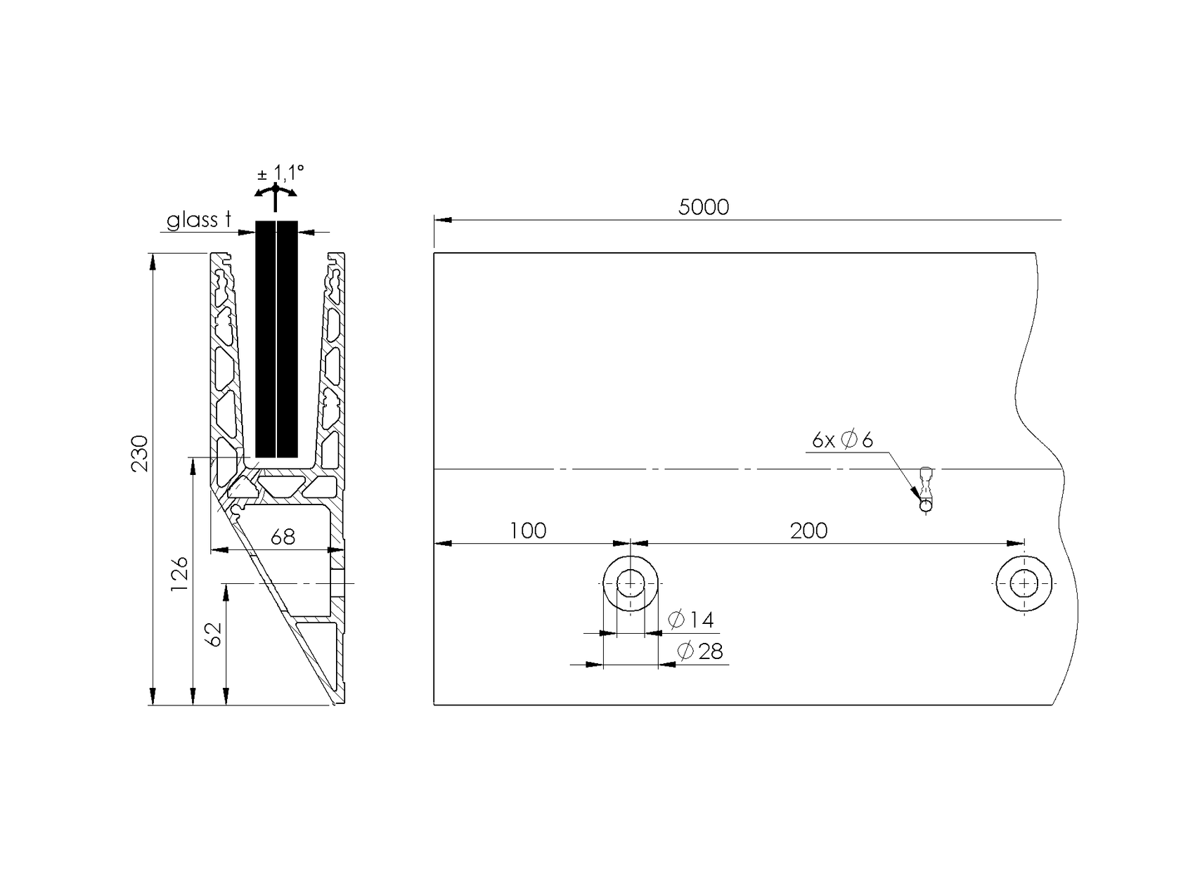 Alumínium profil vonalmenti üvegkorláthoz