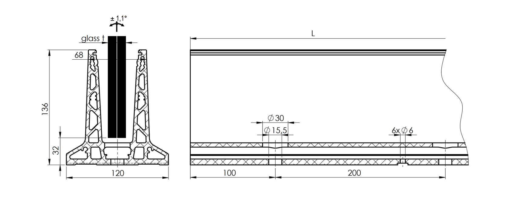 Alumínium profil vonalmenti üvegkorláthoz