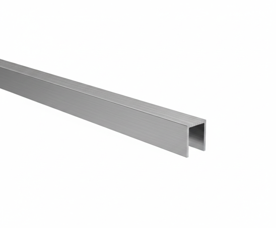 U-profil 20x30x2 mm, 10–12 mm vastag üveghez, rozsdamentes acél hatású