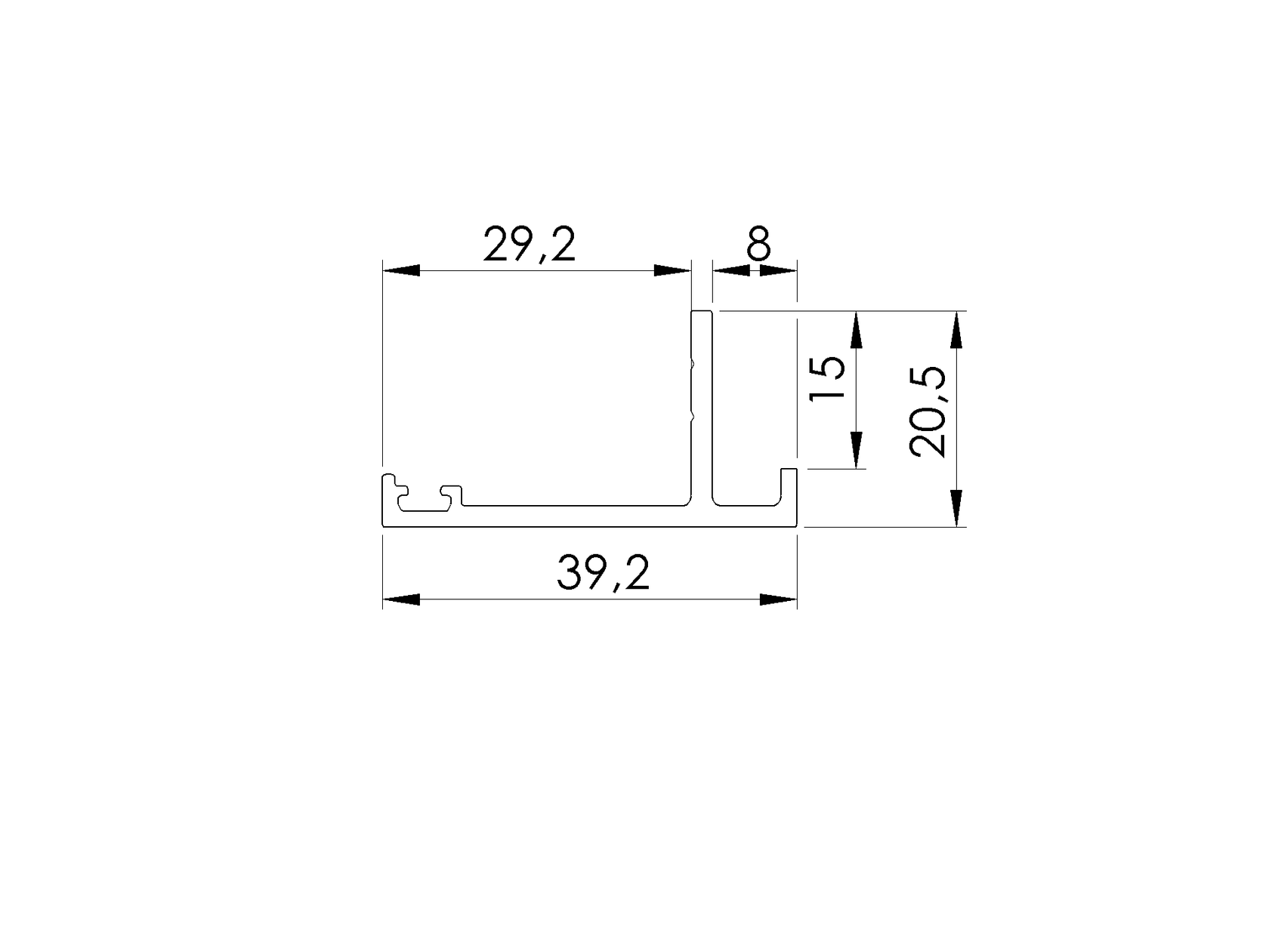 Alumínium ütköző profil kapuhoz