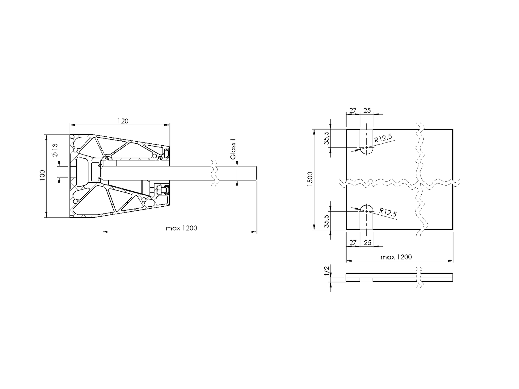 Előtető aluprofil síküveghez
