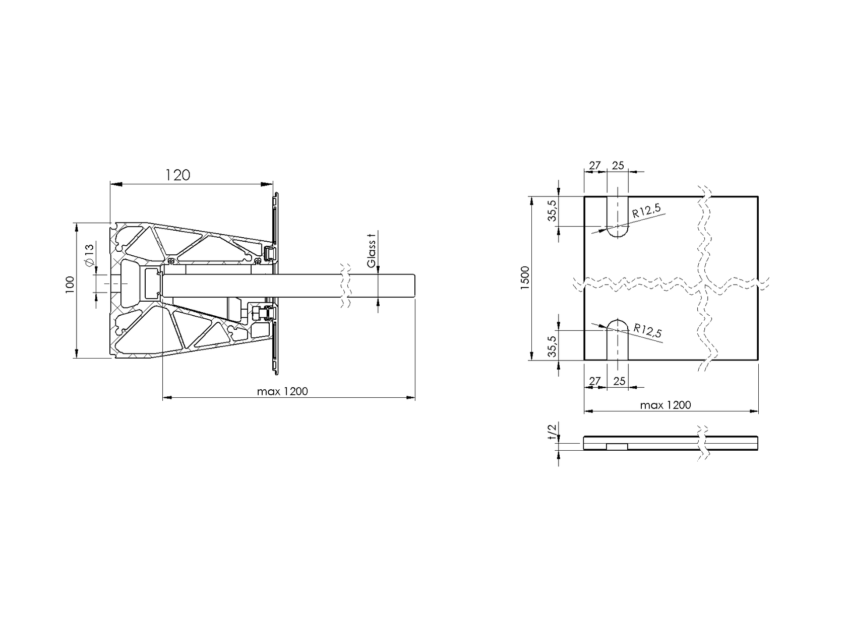 Előtető aluprofil síküveghez
