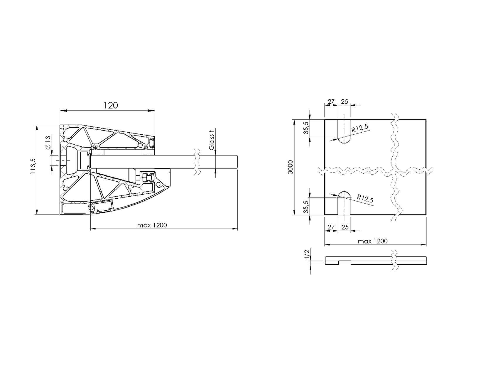 Előtető aluprofil síküveghez