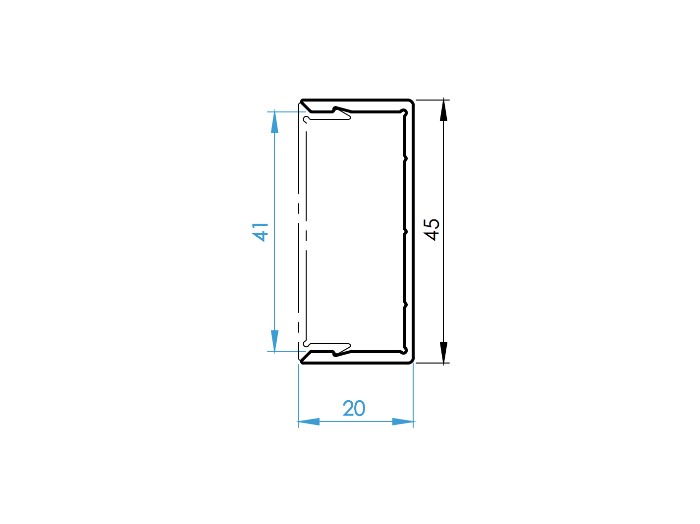 Alumínium U-adapter 45x20-6000mm N