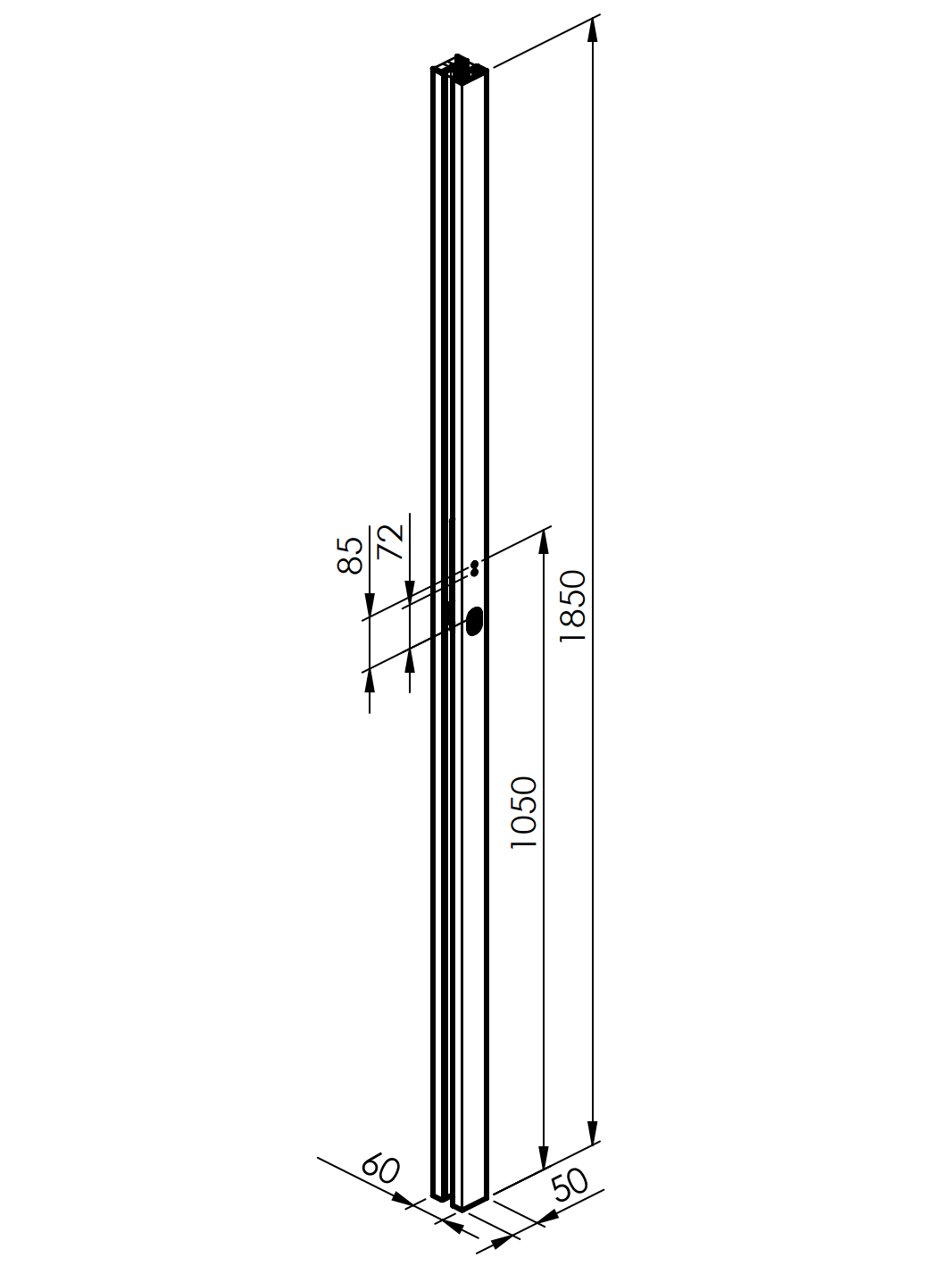 50x60-as alumínium oszlopkészlet és zárófedél záró részhez - 1850mm R7
