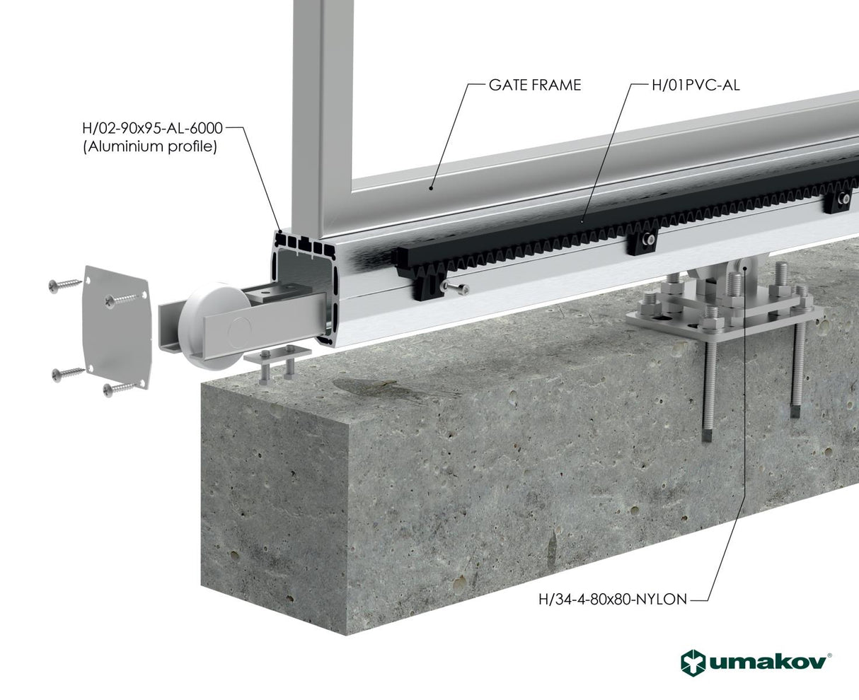 Alumínium úszókapu szett 4m-ig, 90x95mm