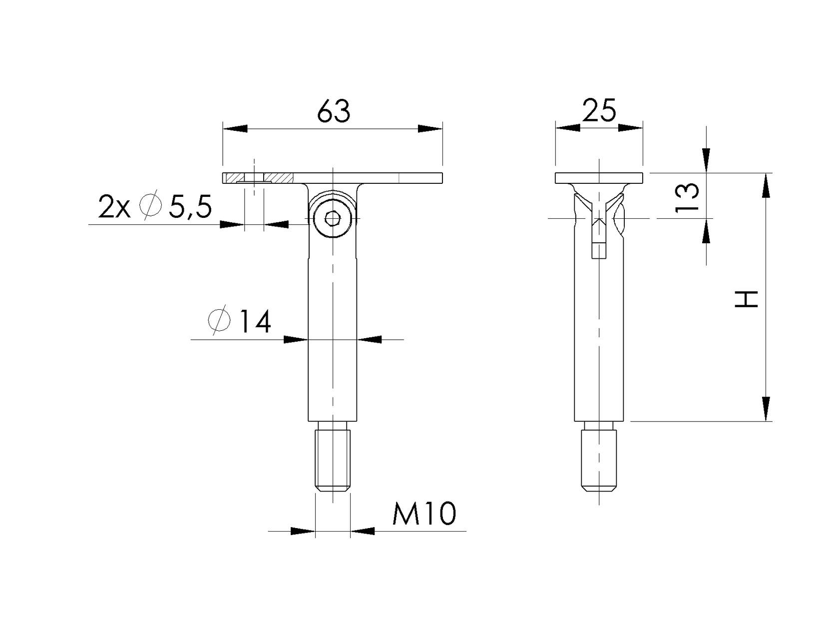Szögleteskapaszkodó tartószár