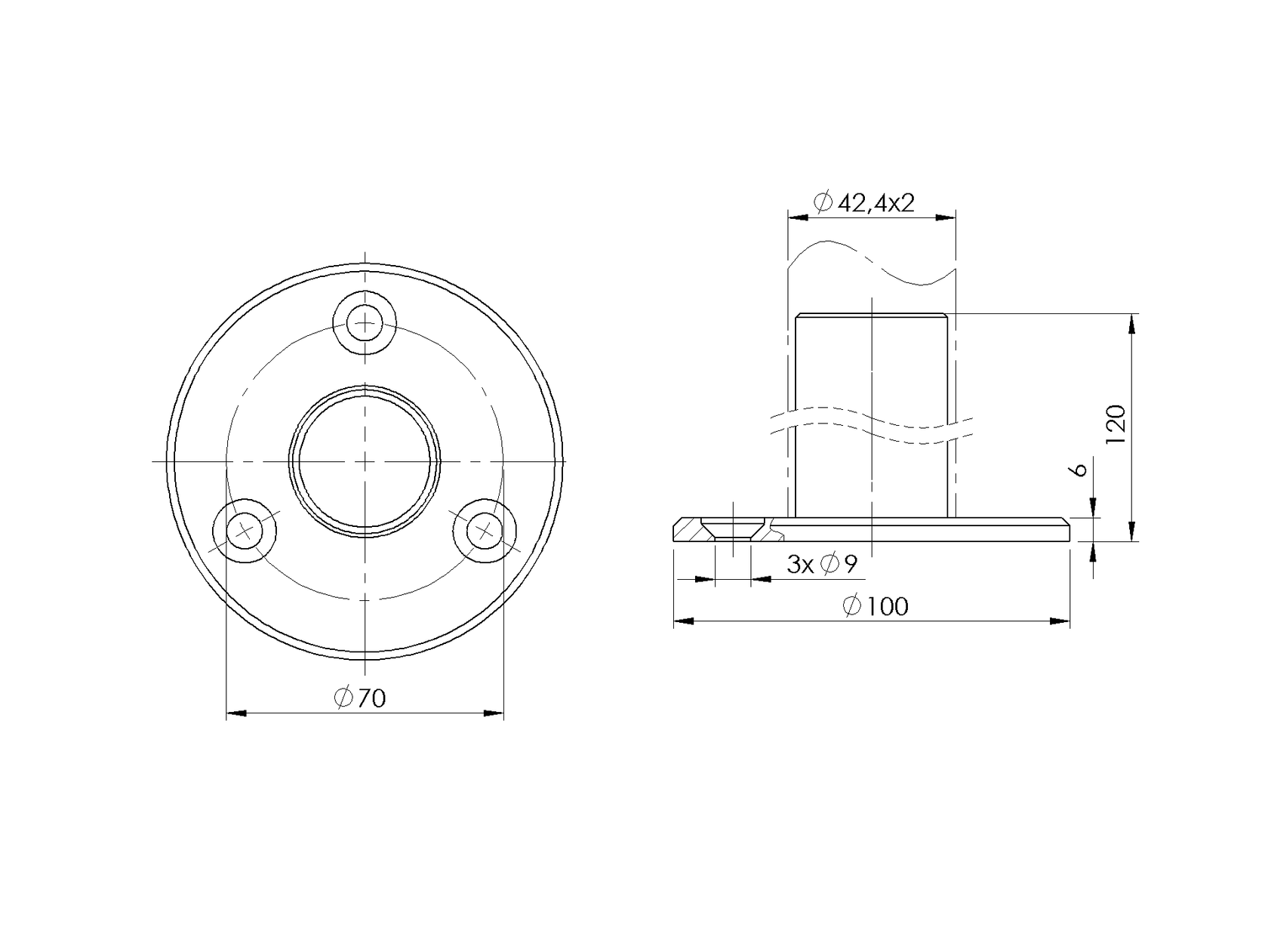 Rozsdamentes korlátoszlop rögzítő elem
