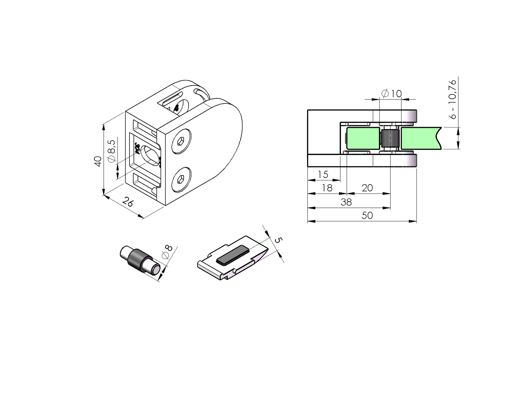 Rozsdam.szálcsi. ívelt pontüvegfogó-zártszelvényre