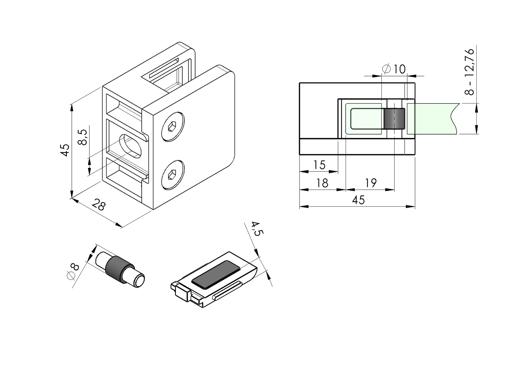 Tengelyirányú üvegmegfogók