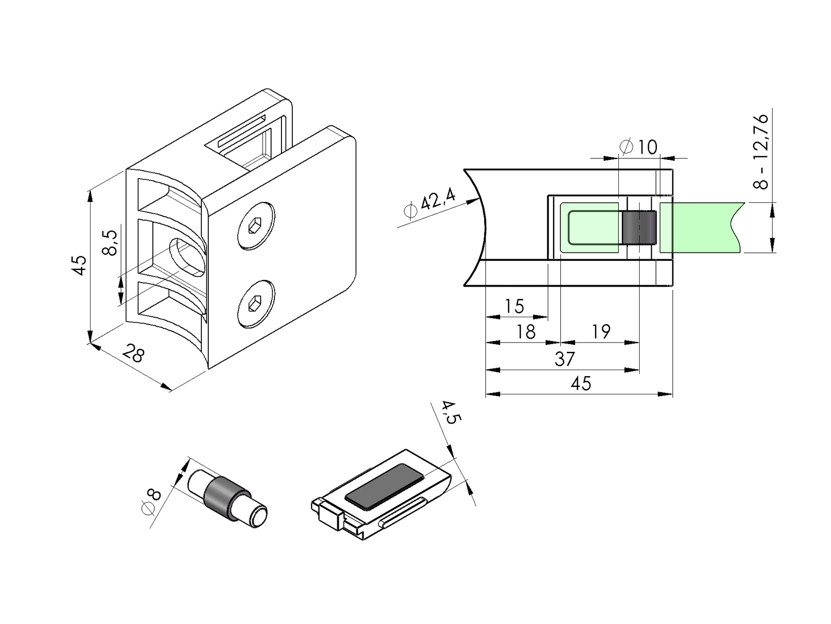Tengelyirányú üvegmegfogók