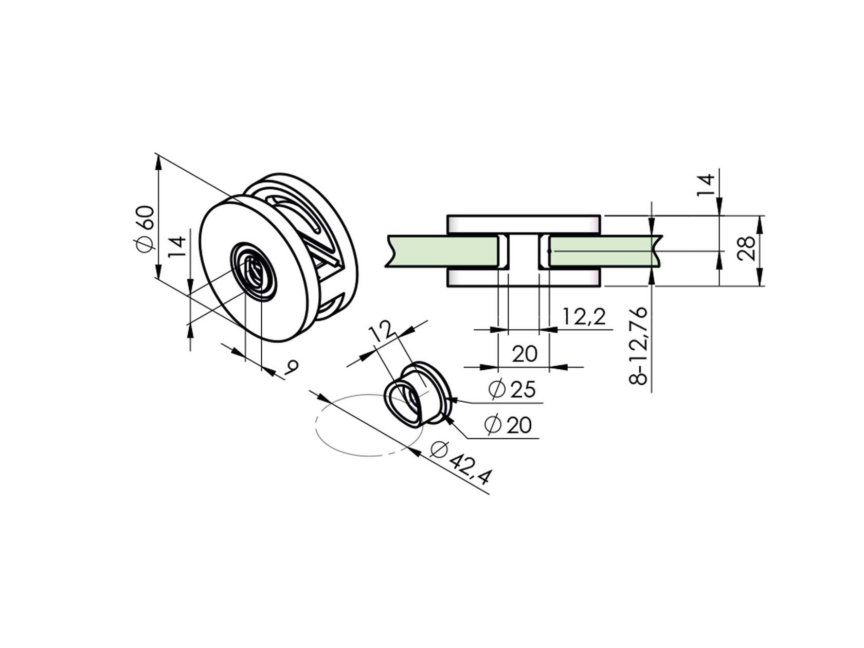 Rozsdamentes pontüvegfogó