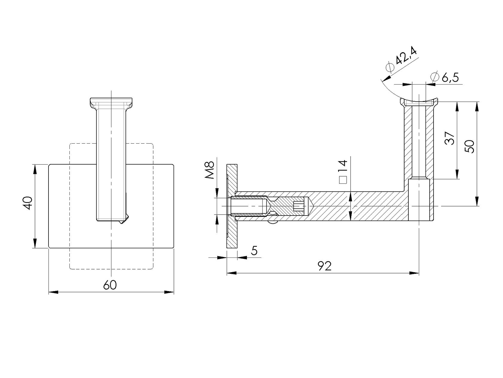 Szögletes falikonzoll körkapaszkodóhoz