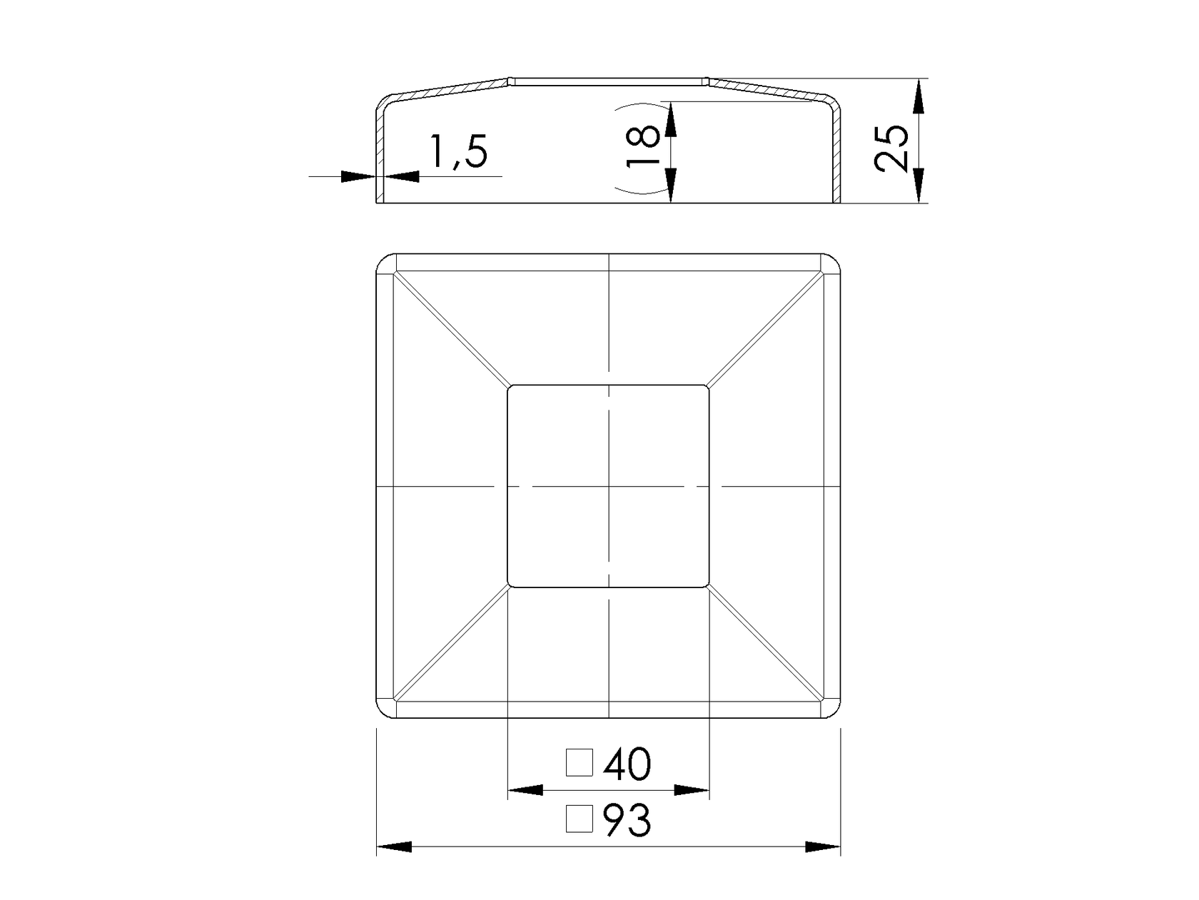 Rozsdamentes négyzetoszlop talpborító rozetta